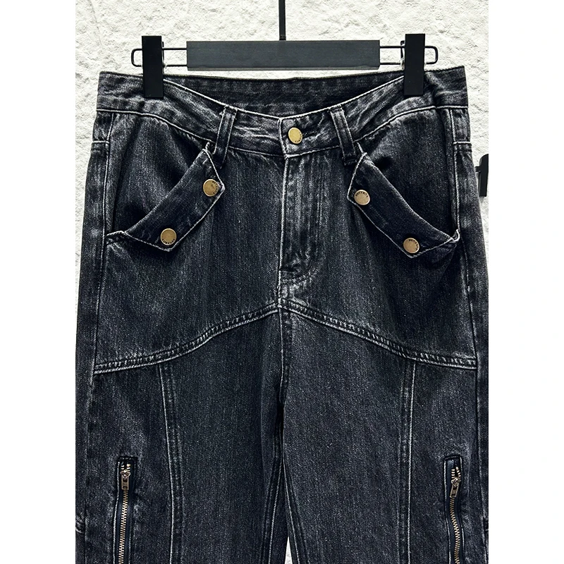 New Trendy Retro Micro Flared Denim Pants Men's 2025 Spring Autumn New Personality Design Jeans Rivets Loose Straight Long Pants