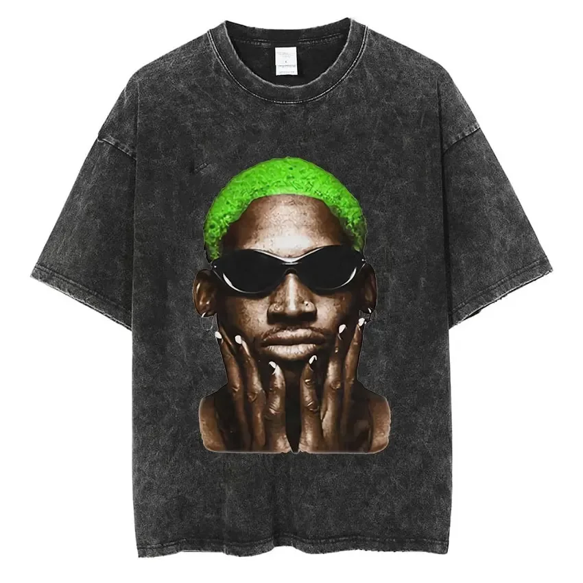 Plus Size Cotton Dennis Rodman Basketball Graphic T Shirt Men Cotton Vintage Oversized Black Tees Hip Hop Tees Harajuku T-shirts