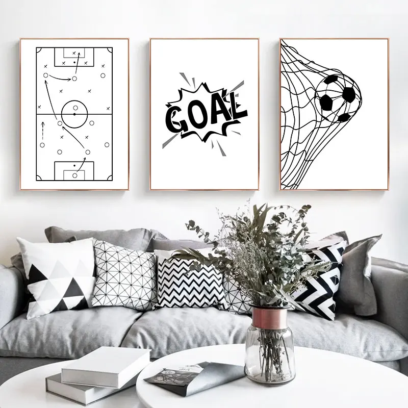 Simple Black White Football Goal Canvas Painting Interesting Modern Sports Style Wall Decorative Poster Home Art Decor Picture