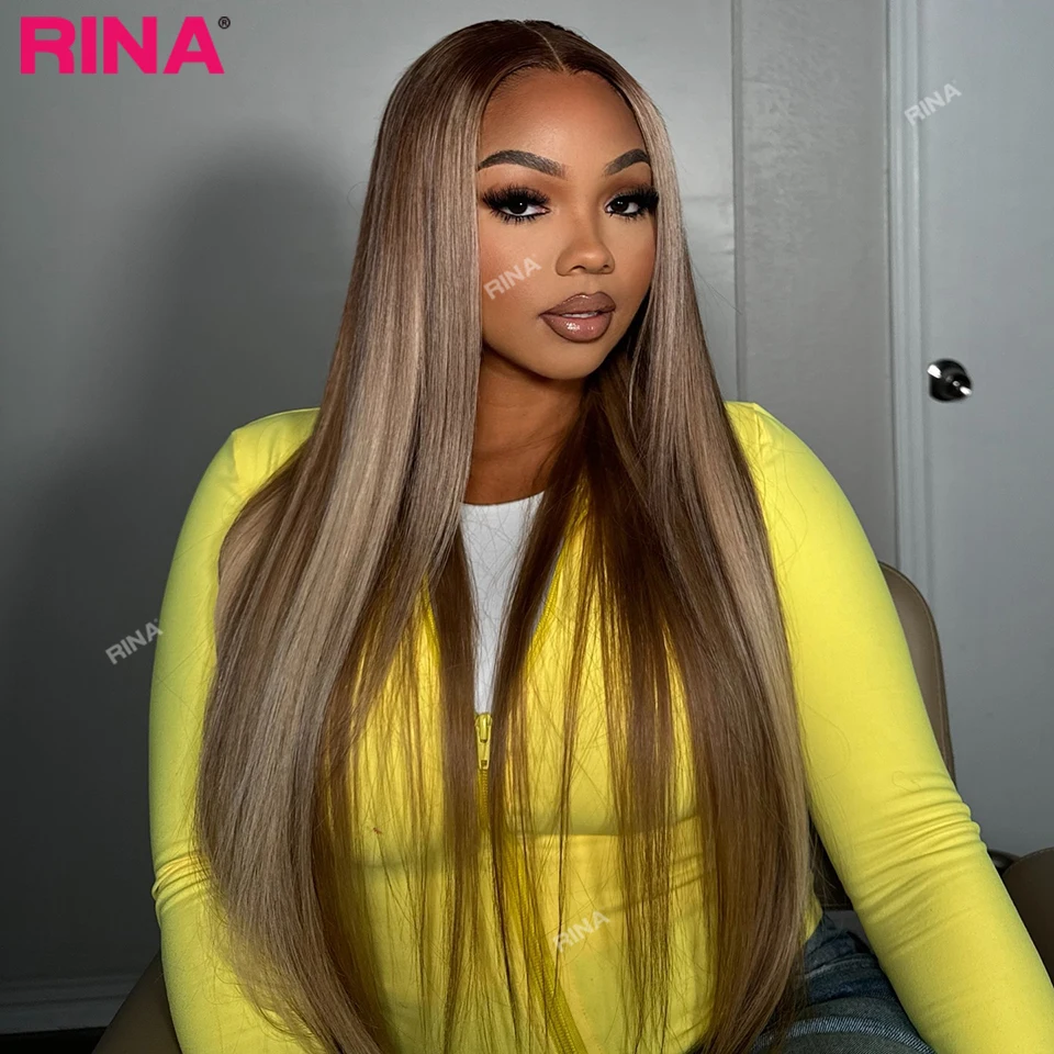 

Brown Blonde HL 180 Density Transparent Lace Front For Women Human Hair 5X5 Pre Plucked Closure Straight Brazilian Wig for Women