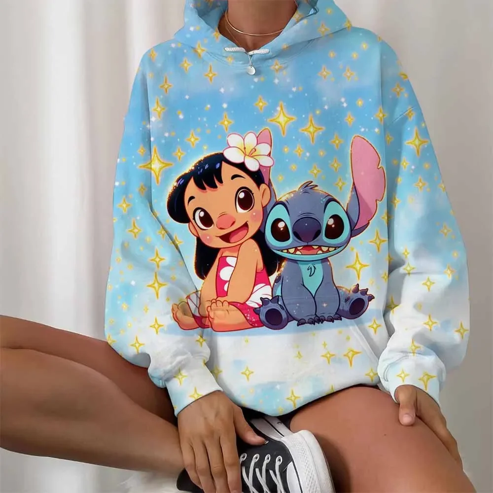 بسيطة ديزني غرزة طباعة نمط المرأة هوديس أزياء عارضة الشارع نمط شخصية الأزياء هوديي البلوز العصرية