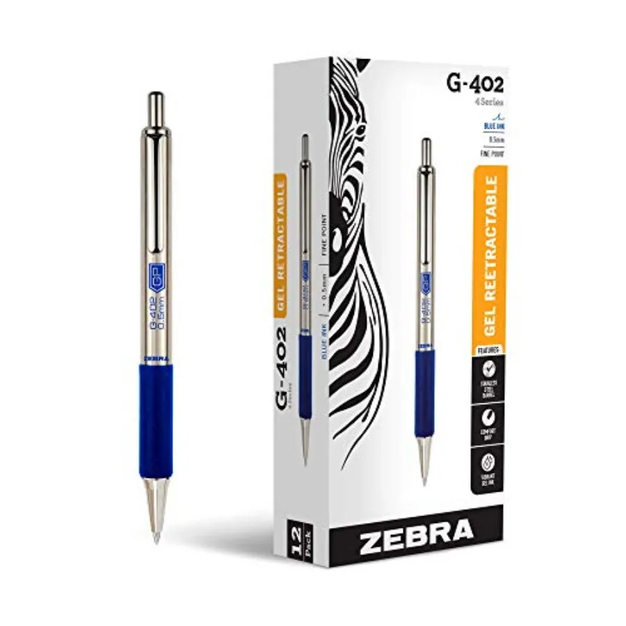 

STEEL G-402 Retrctle Gel Pens - 0.5mm Fine Point - Smooth Ink - Rpid Dry Ink for No Smers or Smudges - Refillle Stinless Steel