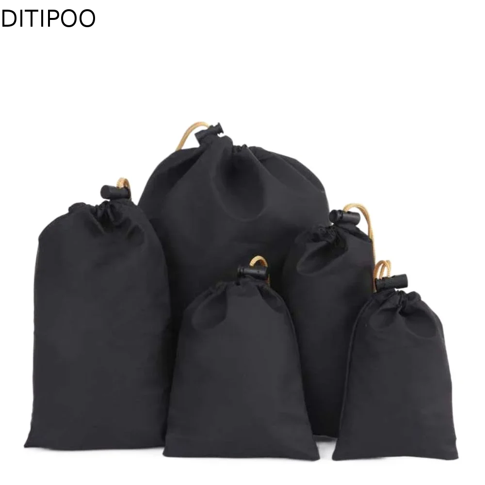 PU Leather Phone Storage bag with Draw String Waterproof Power Bank Case Dustproof Black Headphone Case Pouch Cell Phone Pouch