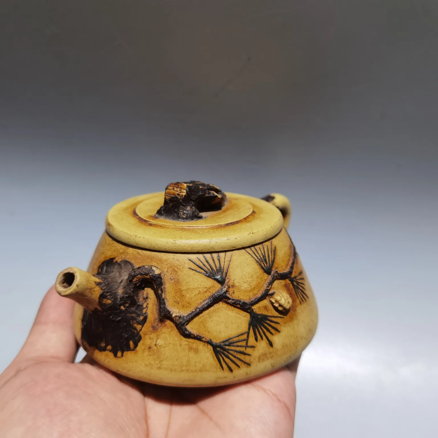 Teapot Purple Clay PotMud painting Pine needle stone ladle pot Cover the pot with tree roots Teapot Kettle Tasting tea ceremony