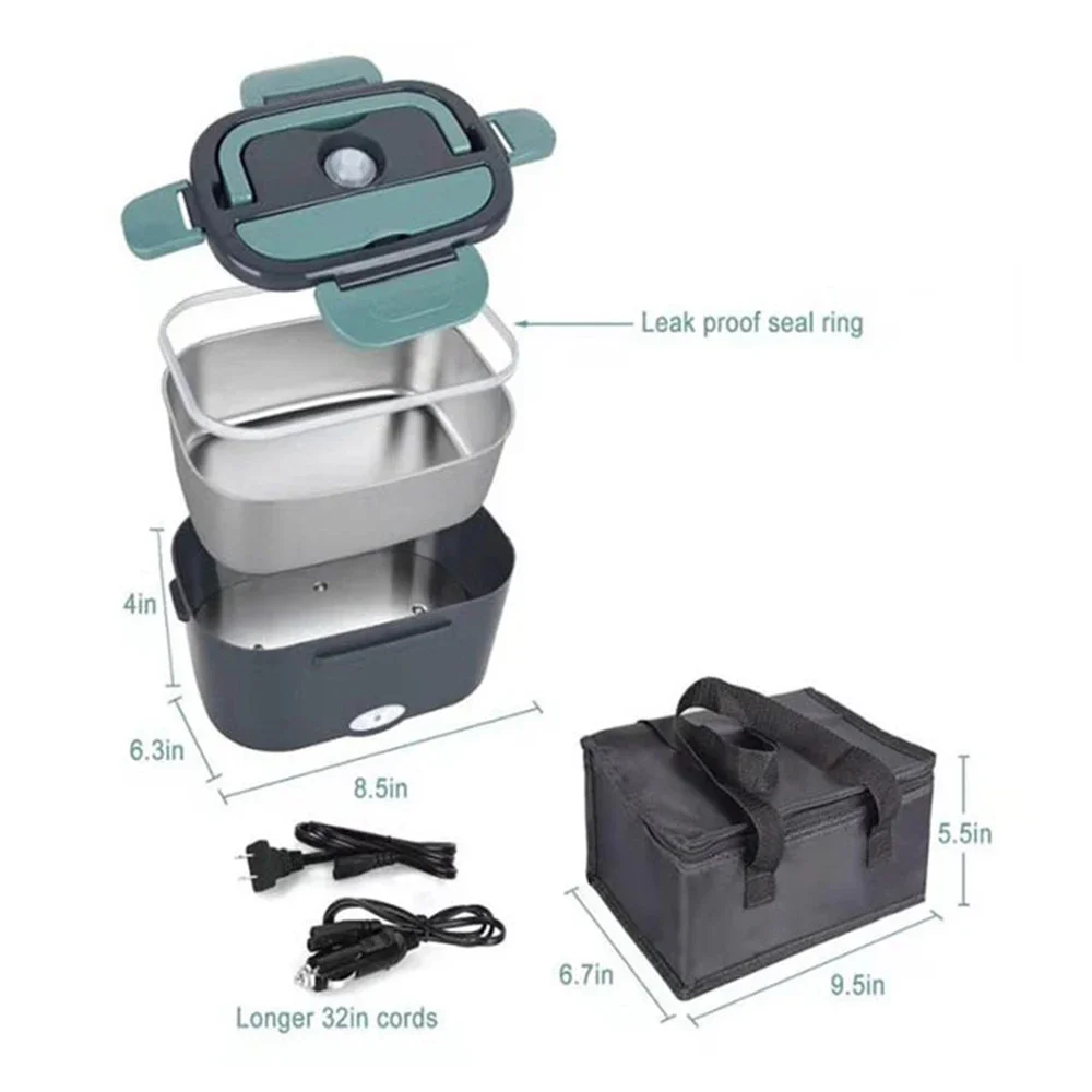 전기 가열 절연 도시락 상자, 이동식 스테인레스 스틸 용기, 휴대용 식품 워머, 자동차 사무실 학교