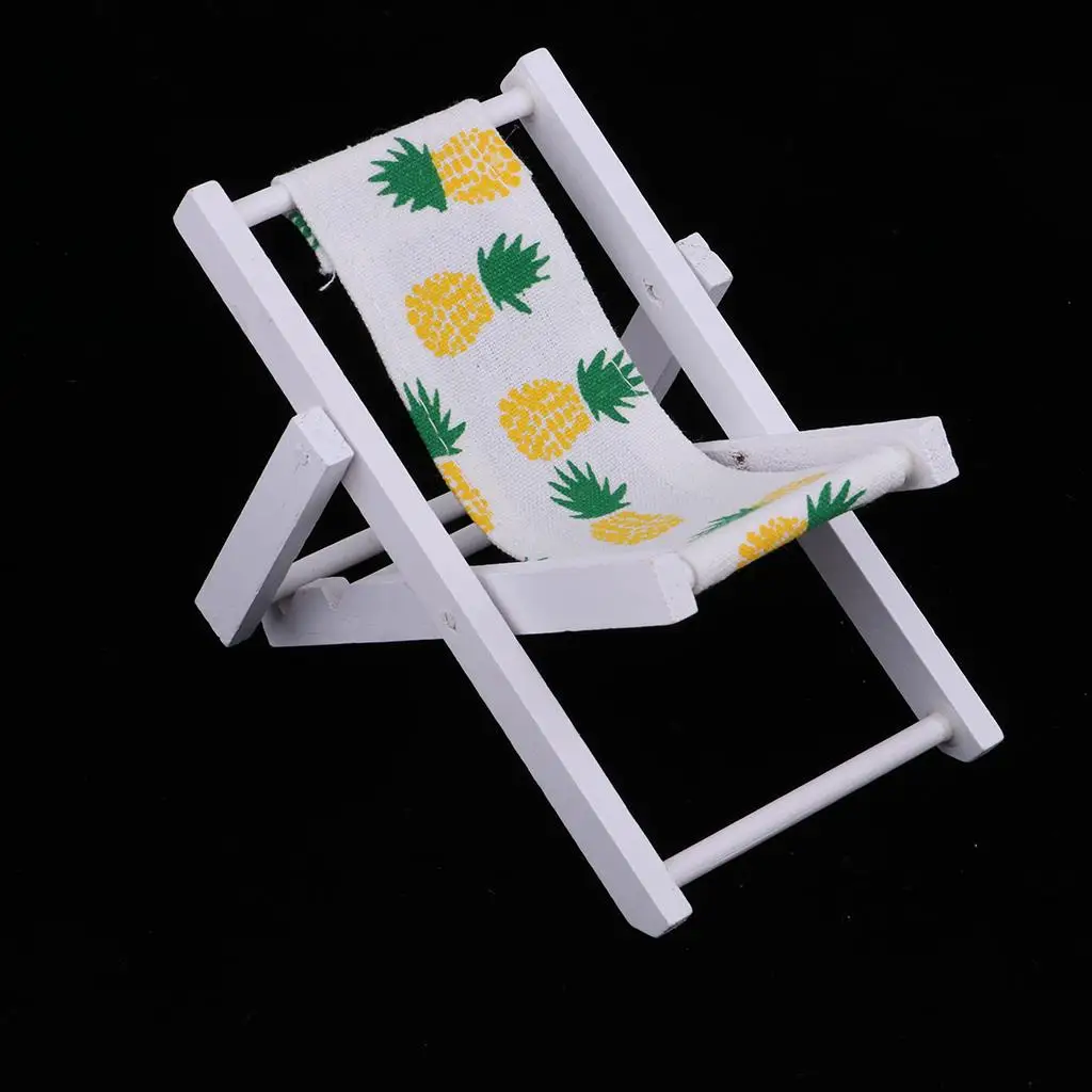1:6 Mini móveis dobráveis em miniatura para banho de sol de praia de madeira para decoração interna e externa (abacaxi amarelo)