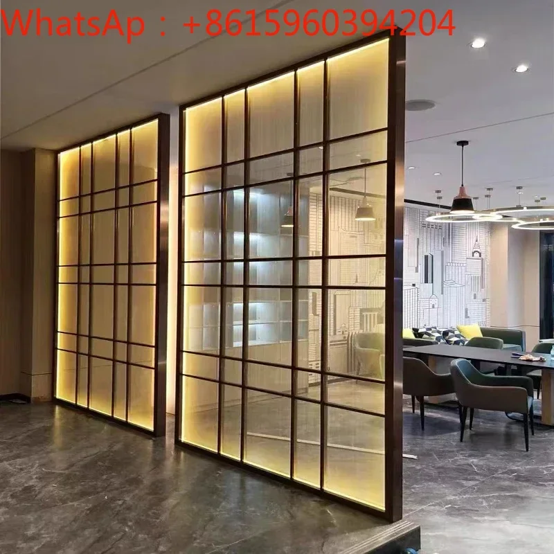 Custom-made stainless steel metal wire-clamped tempered glass screen living room entrance simple partition