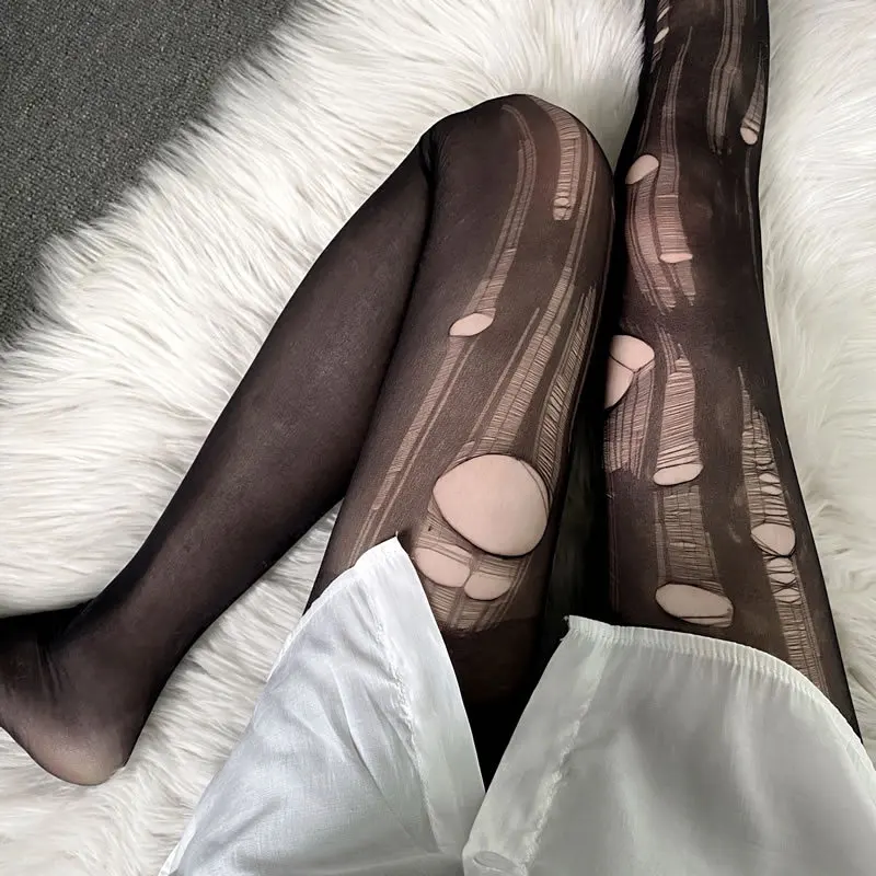 Women Sexy Transparent Pantyhose Erotic Lingerie Fishnet Stockings Disposable Hand-tear Stockings Female Thin Cutout Pantyhose