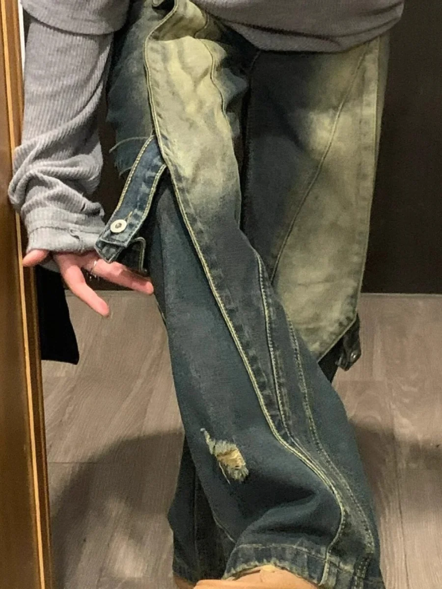 جينز ريترو أمريكي هاي ستريت المتعثر من قماش الدنيم للرجال لربيع وخريف تصميم جديد صناعة ثقيلة صغيرة كرو هاومي مستقيمة...