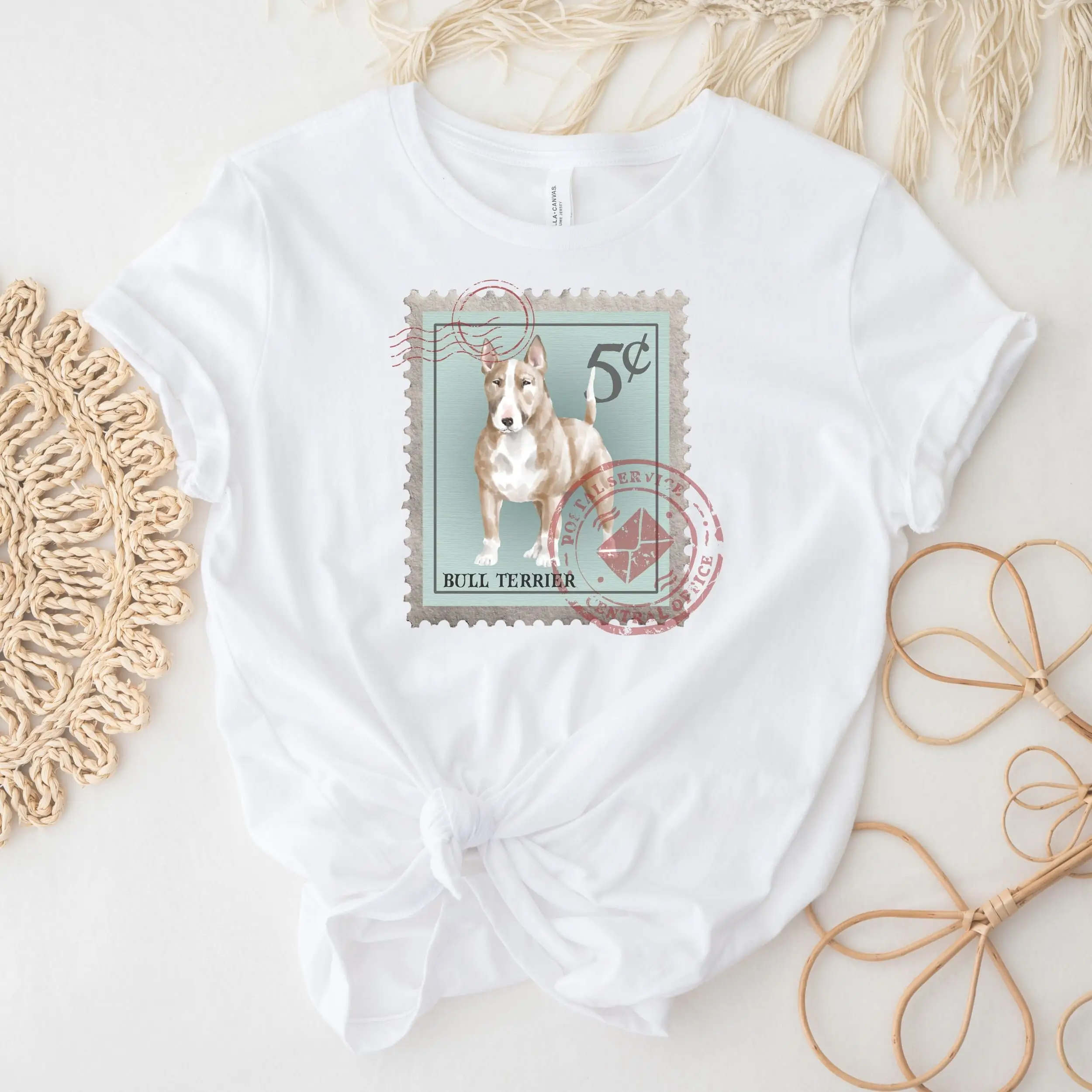 Bull Terrier T Shirt Postage Stamp Mom Dad Collector Dog Lover