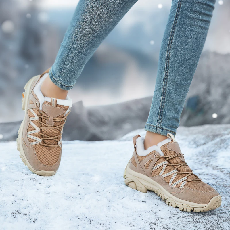 Winter Warm Plush Men Hiking Shoes Big Size 46 Outdoor Trekking Sneakers Unisex Non-slip Camping Sports Shoes Man Retro Sneakers