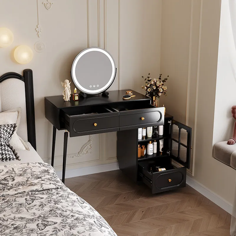 

American retro dressing table light luxury high-end black Makeup vanity vintage bedroom tocador de maquillaje negro furniture