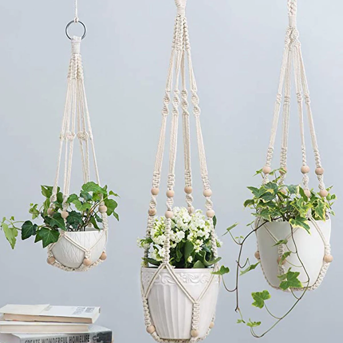 Gardening Green Plant Hanging Basket Cotton Rope Hanger Flower Pot Handmade Macrame Plant Hangers Courtyard Balcony Home Decor