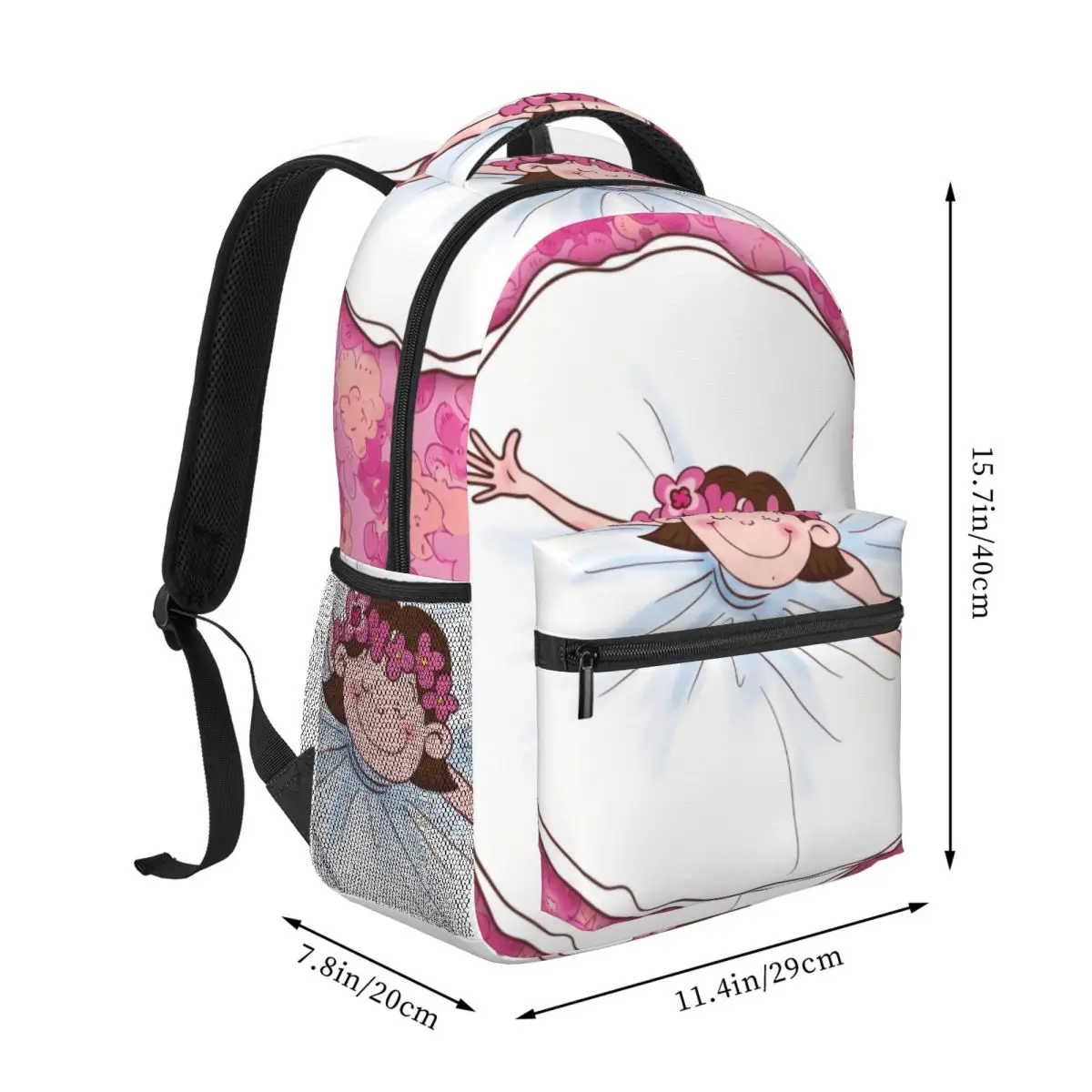 Botanical Aesthetic Backpack Center Smiling Girl Whimsical Floral Pink Multi Fashion Daypack for College Travel Gift Lightweight