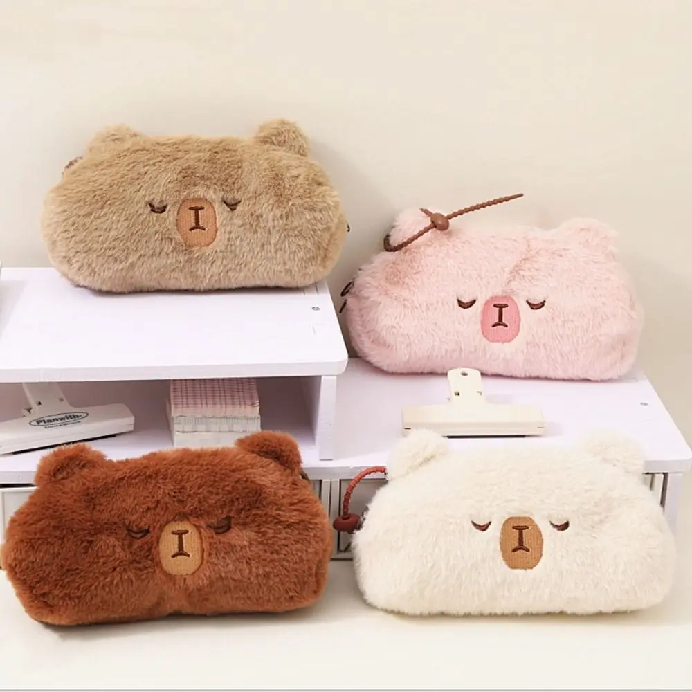 

Portable Cartoon Capybara Pencil Case Zipper Large Capacity Stationery Bag Pouch Organizer Plush Animal Pen Bag Office