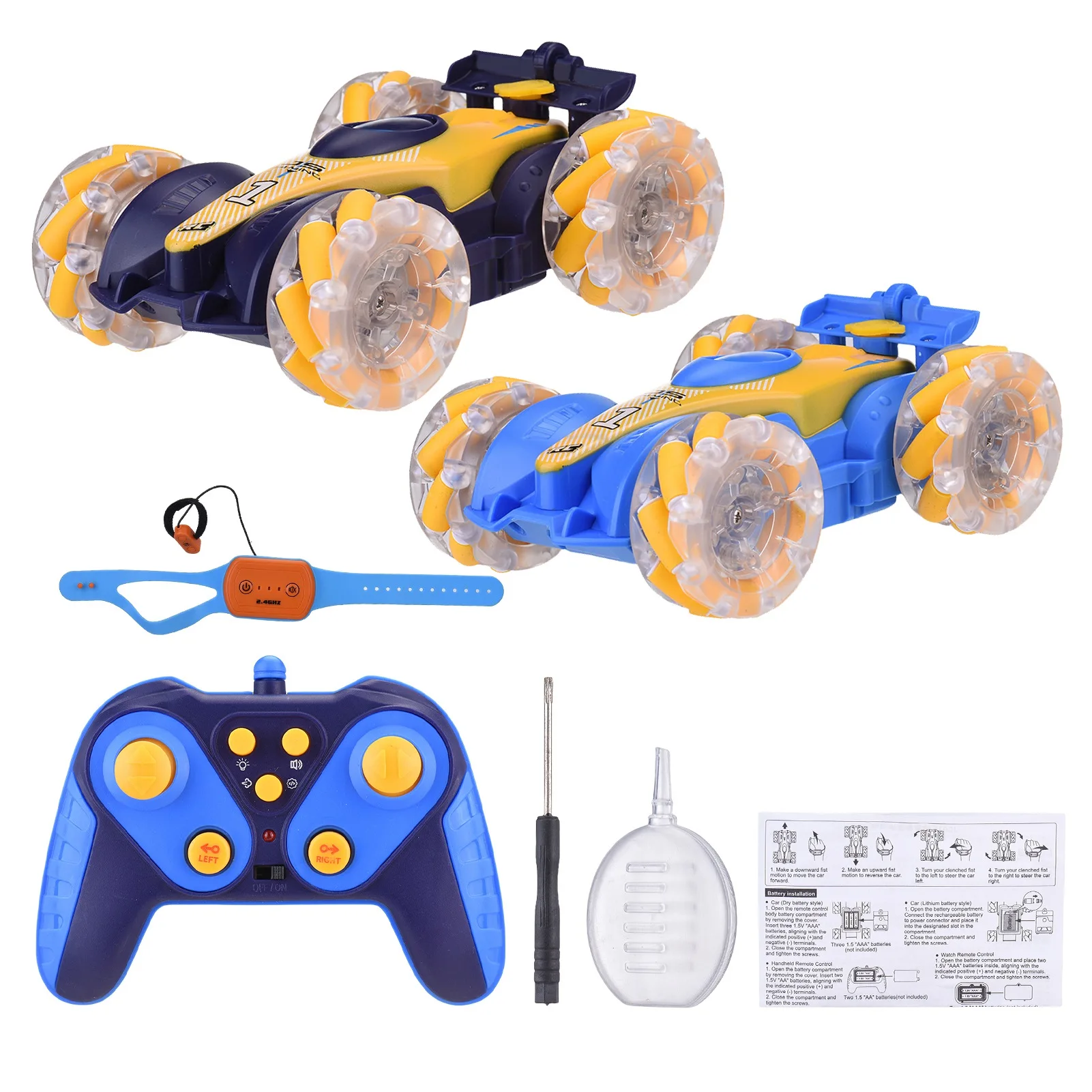

360° Rotation Remote Control Drift Car with LED Lights Stunt RC Car with Gesture Control and Spray 2.4G RC Vehicles for Kids