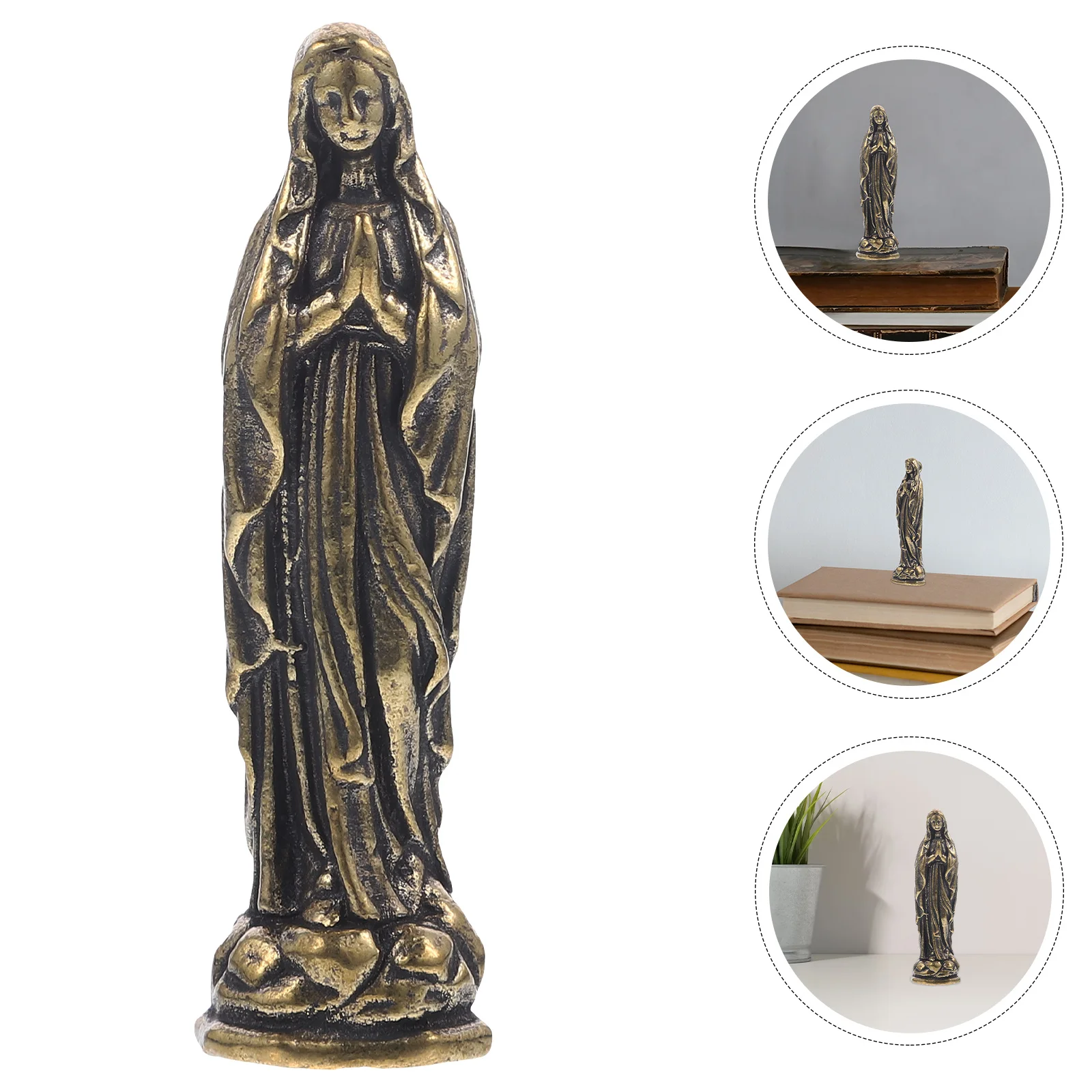 

Virgin Mary Miniature Brass Statue Catholic Sculpture Elegant Desktop Decoration Religious Brass Craft Ornament