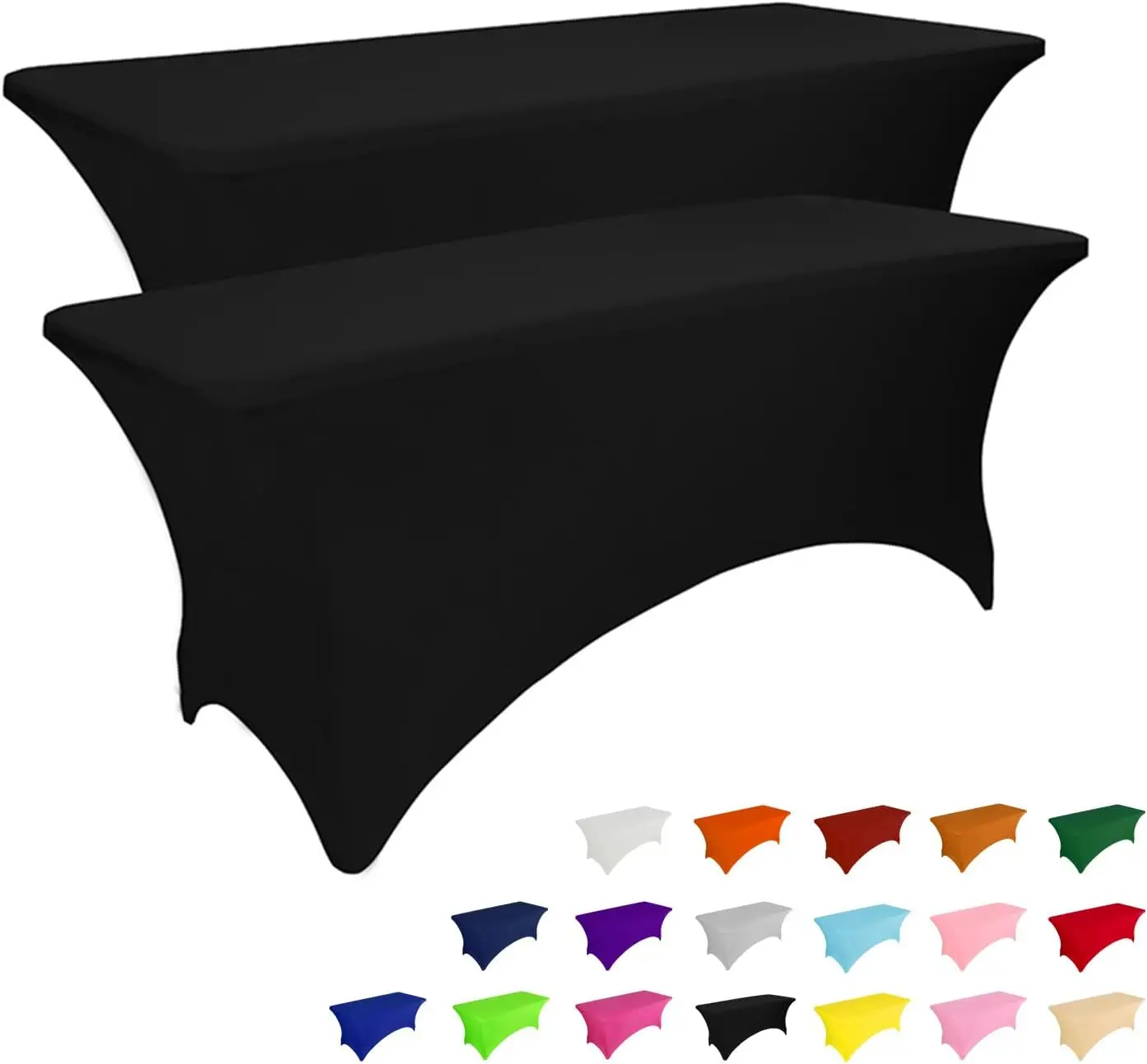 

2 Pack 8FT Table Cloth for Rectangular Fitted Events Stretch Black Table Covers Washable Spandex Tablecloth Protector fo