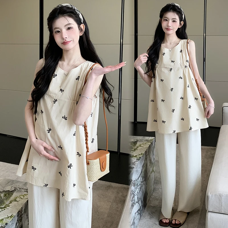 2026 Summer Maternity Shirts Sleeveless O-neck Fashion Pregnant Woman Tank Top Plus Size Pregnancy Blouses Mini Dress