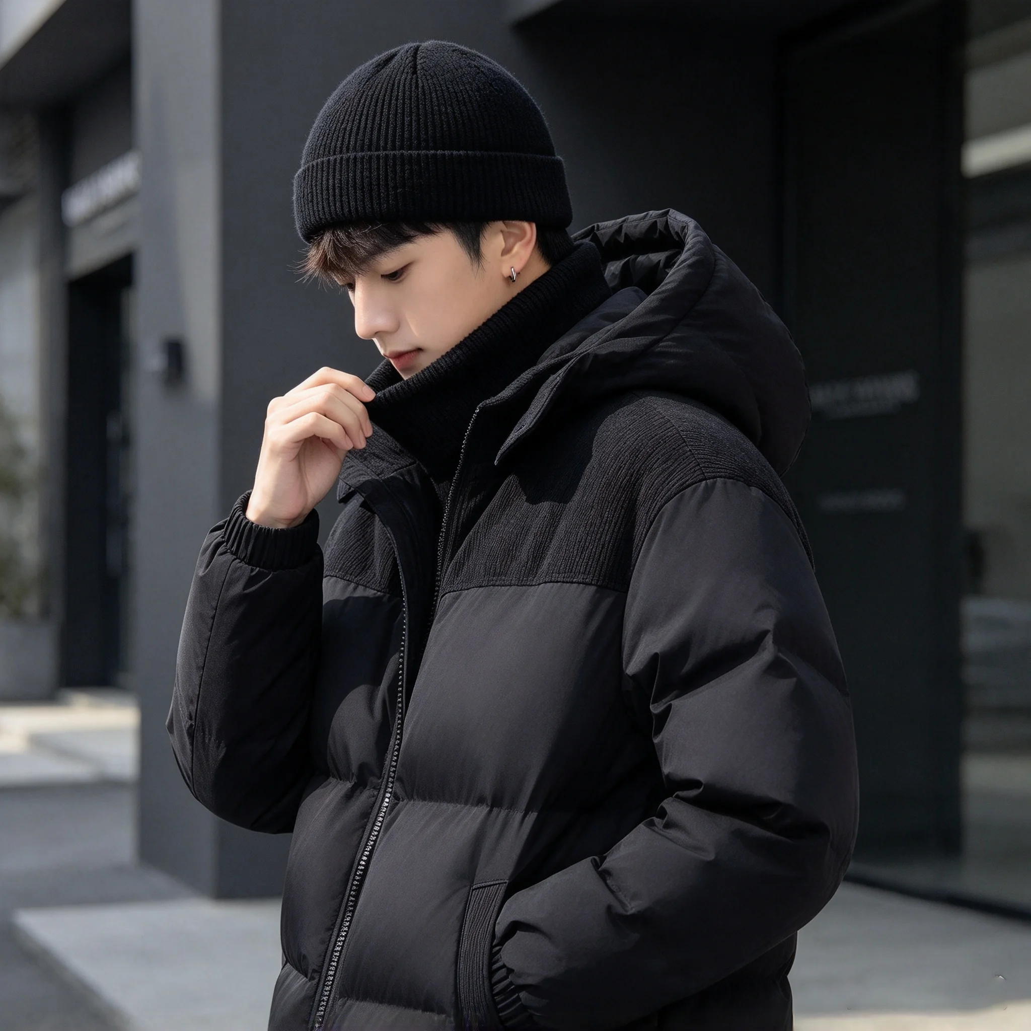 Men's Winter Jacket Hooded Casual Warm Cotton Jacket Thickened Fleece Lined Zipper Front Parka Winter Cold-Proof Coat
