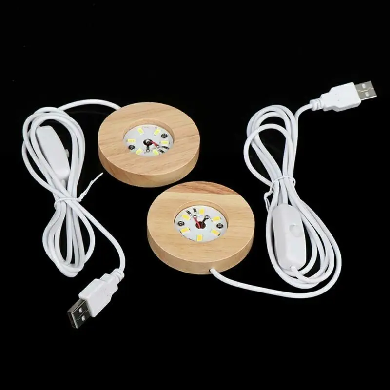 Round Crystal Luminous Light Wood Base Rechargeable LED Light Rotating Display Stand Aromatherapy Night Light Lamp Holder