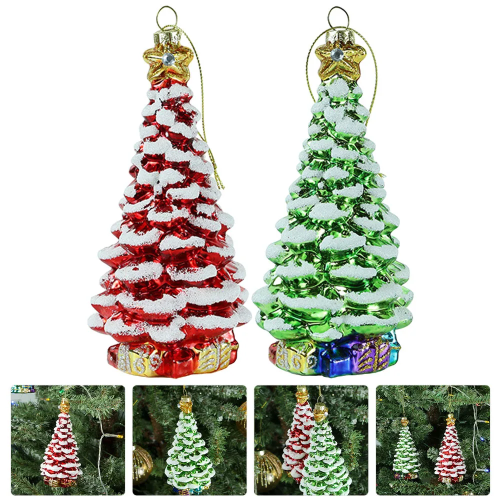 

2Pcs Xmas Tree Glass Ornaments Hanging Decors Christmas Themed Pendant for Party Decorations Gift Christmas Tree Ornaments