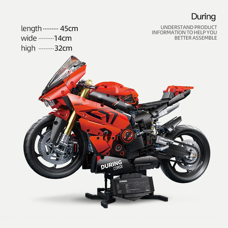 Kit di costruzione per moto V4s in scala 1:5 - Modello grande da 2024 pezzi con espositore, per adulti e collezionisti, giocattoli per bambini, regalo per ragazzi