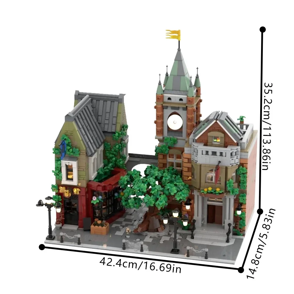 Blocs de construction carrés de Village médiéval MOC-202302, modèle d'architecture dans la ville, briques, jouet assemblé à monter soi-même, cadeau pour enfants