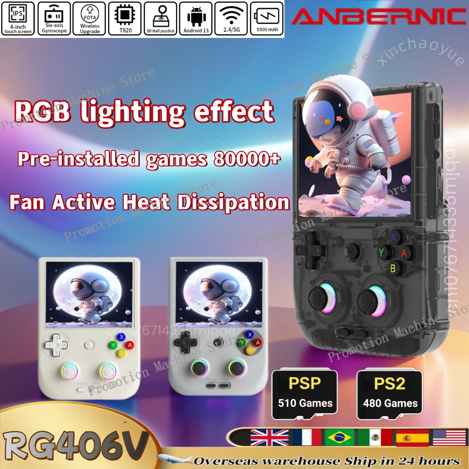 RG406V RG 406V Retro Handheld Game Console Video Game Consoles 4 IPS touch Screen Android13 RGB Lighting PSP PS2 Games