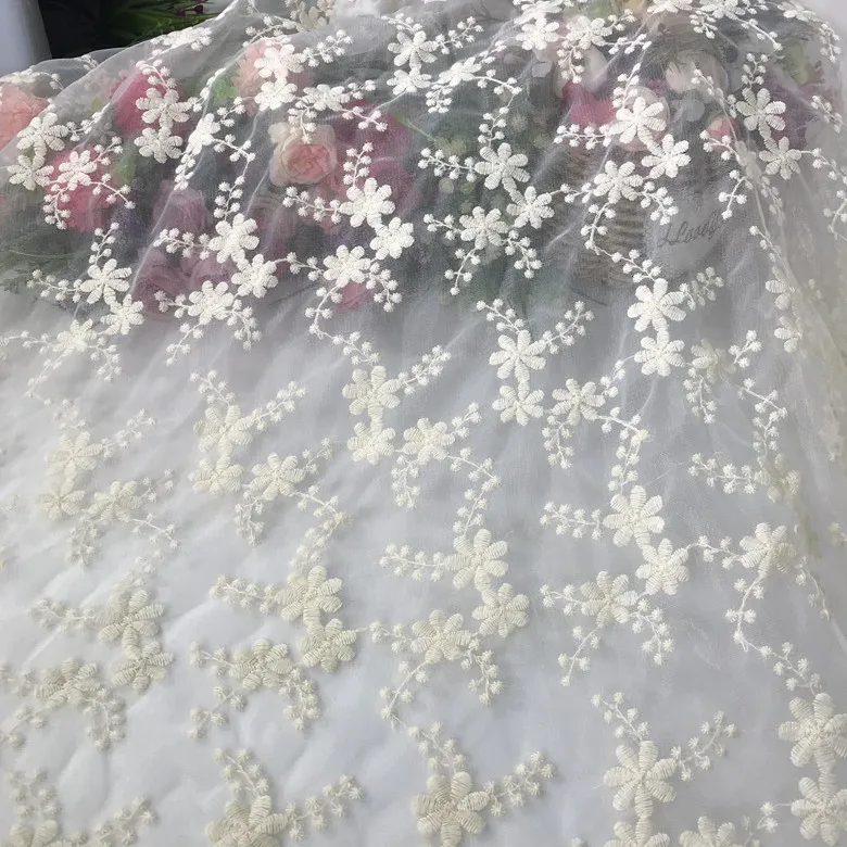 1meter price mesh soft embroidered fabric lace clothing wedding dress hand embroidery dress tablecloth fabric