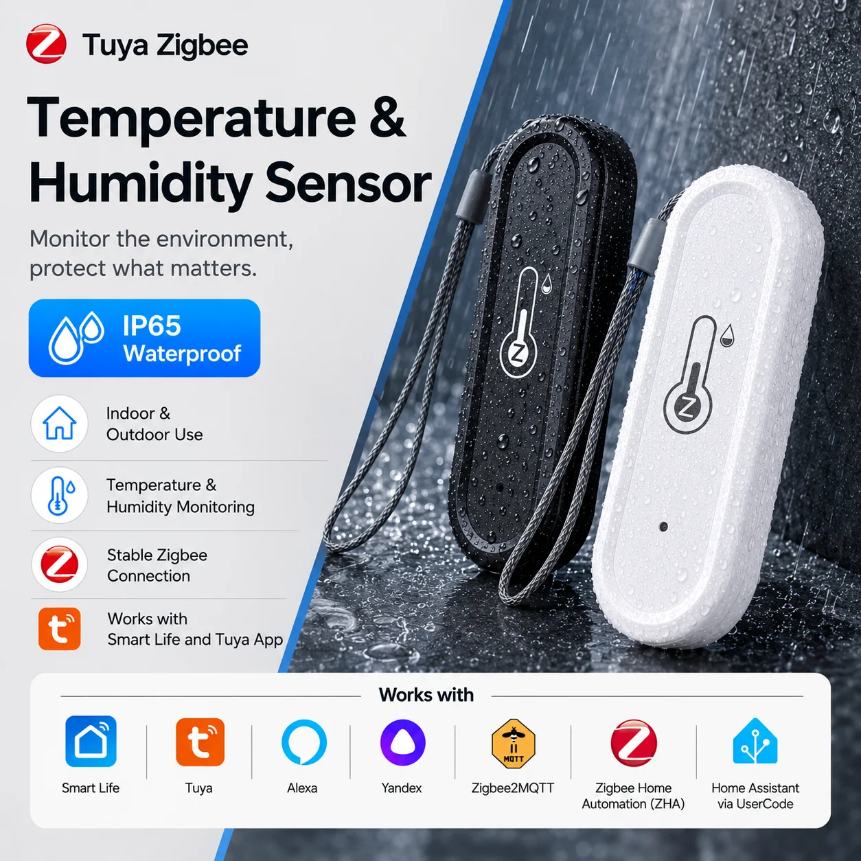 Tuya IP65 Zigbee Temperature Humidity Sensor Waterproof Thermometer for Smart Home APP Remote Control Works with SmartLife Alexa