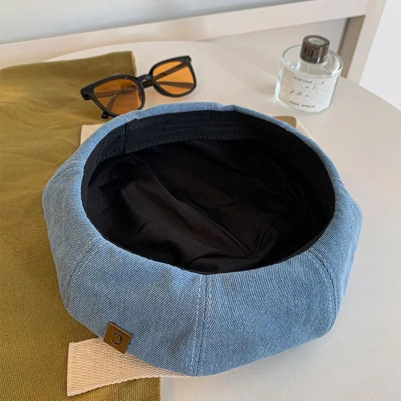 Denim Beret For Women Thin Spring Summer Octagonal Hat Japanese Cloud Newsboy Cap Large Head Circumference Ladies Daily Wear