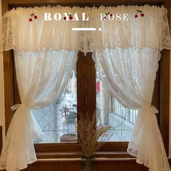 Cotton White Warp Ruffled Cherry Curtains for Living Room French Elegant Lace Valance Curtains for Bedroom Wedding Curtains A583