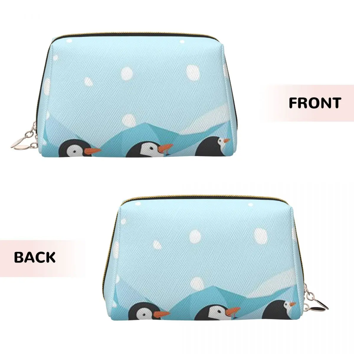 Penguin Waddle In The Snow Women Cosmetic Bag Travel Makeup Organizer Pouch Toiletry Storage Dopp Kit Case