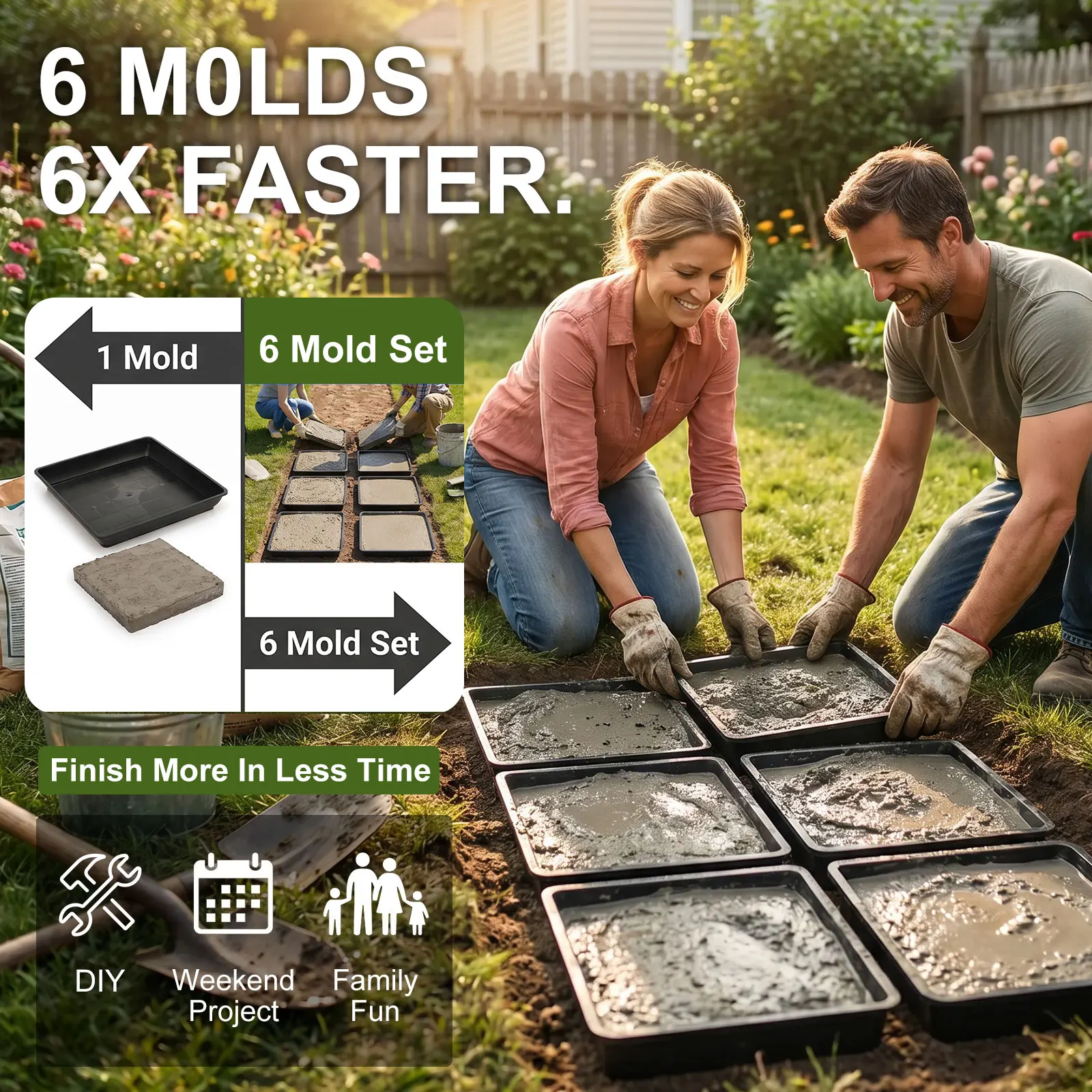 6 Pack 12 Inch Concrete Stepping Stone Molds Reusable Path Maker Plastic Paver Mold for DIY Garden Walkway Patio Yard Landscapin view 4
