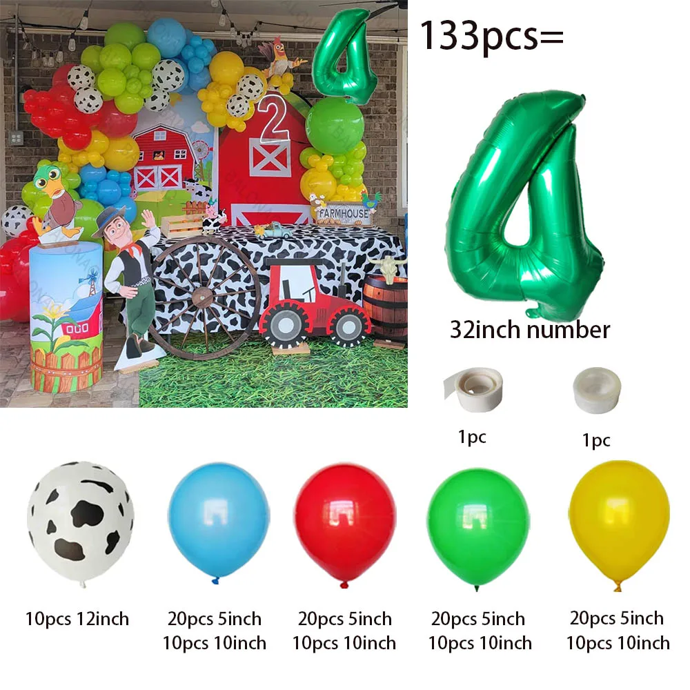 133pcs Farm Theme Balloon Garland Arch Kit Red Yellow Green Cow Balloon Farm Birthday Baby Shower Party Decorations Kids Gifts