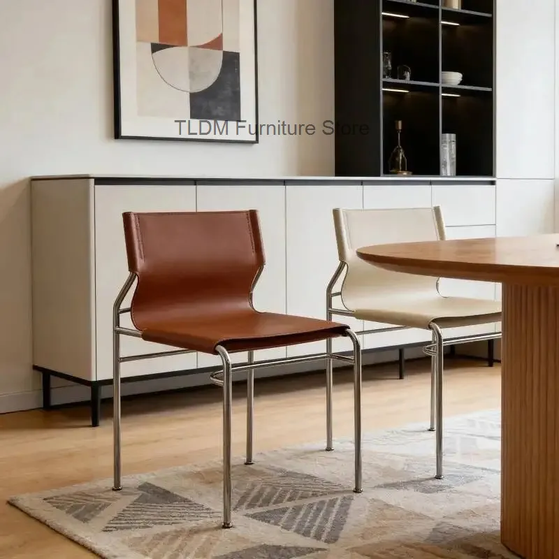 Modern Retro Dining Chair with Leather Upholstery & Chrome Metal Frame Accent Chair for Dining Room Living Room Home Furniture