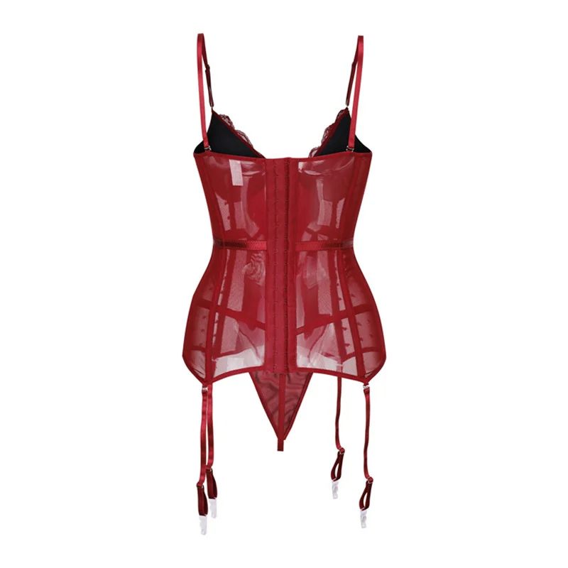 Red Lace Corset with Garter Belt Sexy Corset Lingerie for Women Corset Suit Sets Victorian