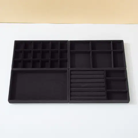 Organizador de joyas negro, bandeja de almacenamiento de joyas de terciopelo, anillo de exhibición, pulsera, collar, caja de almacenamiento, escaparate, cajón