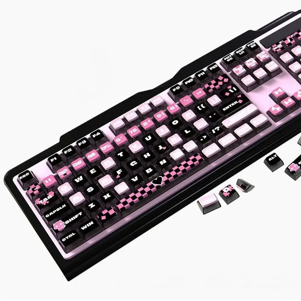 116 Keys Cool Pink Theme Keycaps Full Set ASA Height PBT Thermal Sublimation For 61 65 68 75 87 98 104 108 Mechanical Keyboard