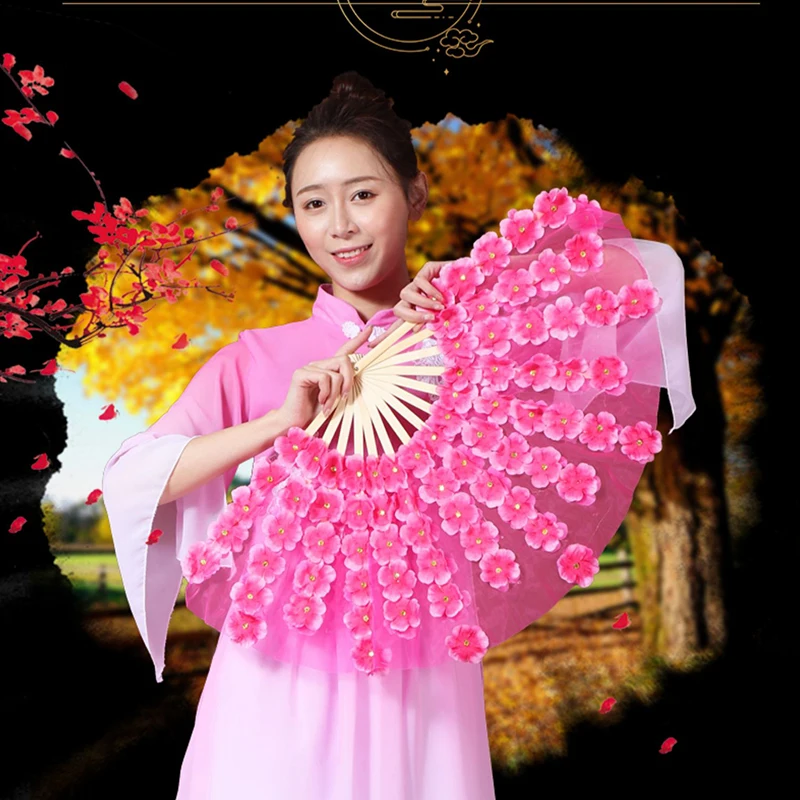 

1/2 Pcs Double Side Dance Fan Peach Blossom Dance Fan Adult Yangko Dancing Hand Fans Festival Opening Performance Dance Props