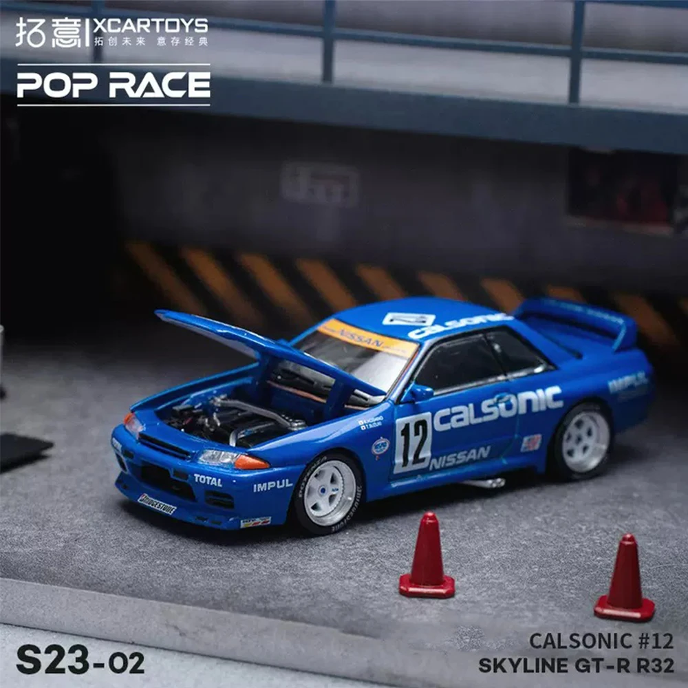 Xcartoys PopRace 1/64 Model Car Skyline GT-R R32 Calsonic #12 Diecast Toys Premium Vehicle Collection Gifts for Adults