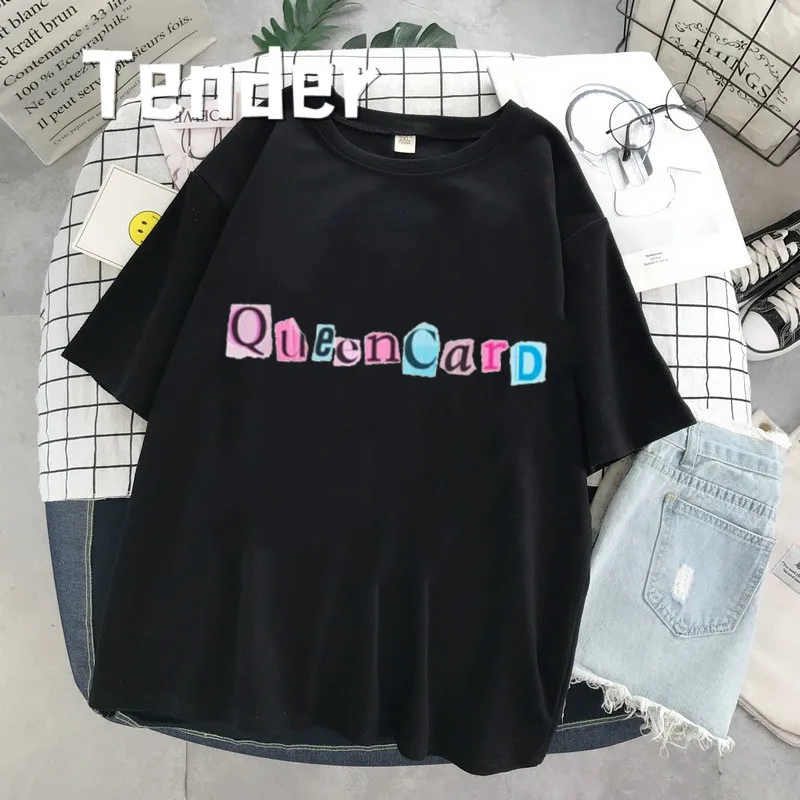 Kpop Queencard T Shirt Korea Kawaii Style 2024 Women Short-sleeved Aesthetic Harajuku Graphics Tshirt Popular Y2k Clothing