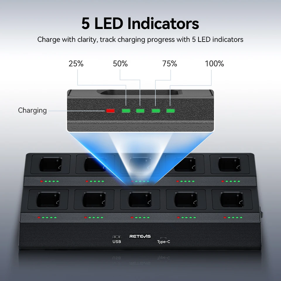 Retevis RTC777T 10-Way Walkie Talkie Multi-Unit Gang Charger Radio 10 Way Charger Radio Aksesoris untuk Retevis H777/H777D/H777H