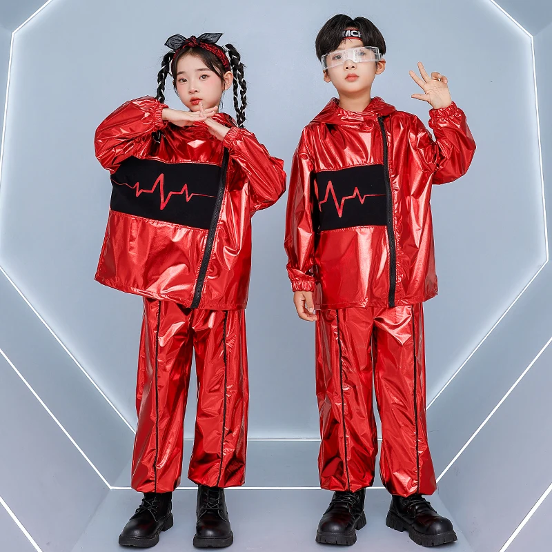 Kinderen Jazzdans Kostuum Futuristische Show Kleding School Prestaties Pak Rode Hip Hop Set Street Dance Kleding VDL4848