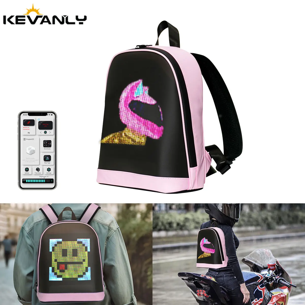 Motorcycle Riding LED Smart Screen Backpack Large Capacity Helmet Bag Fashionable Luminous Display LED Screen Backpack