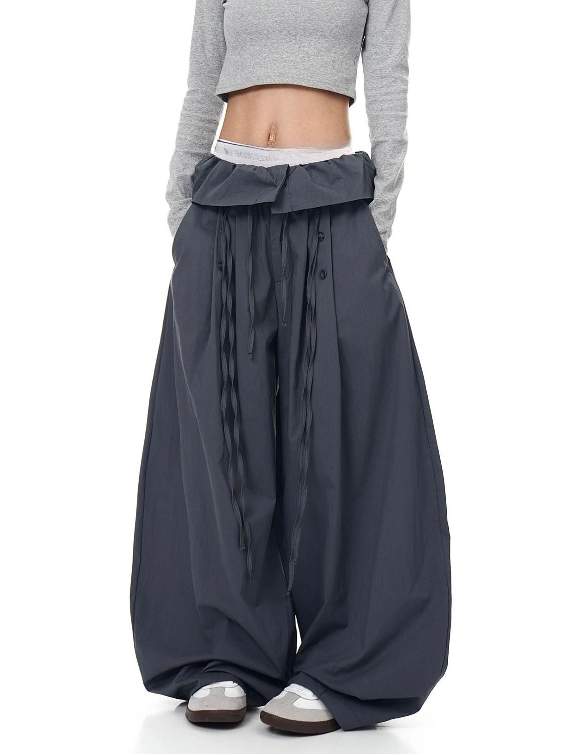 Pantaloni sportivi grigi vintage da donna Pantaloni cargo patchwork larghi 2025 Autunno Harajuku Estetica anni 2000 Y2k Pantaloni hip-hop oversize