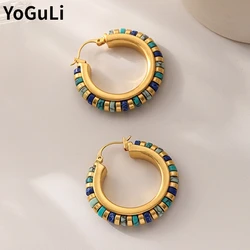 Boucles d'oreilles créoles rétro pour femmes, bijoux, vert, charbon, design de luxe, laiton, métal doré, document, haute qualité, offre spéciale, 2023