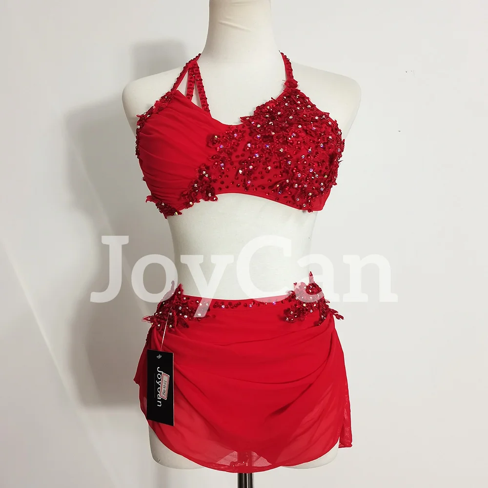 Joycan Lycial Tanzkleid für Mädchen, Rot, Maßgeschneidertes Polo-Tanzkleid, Ballett-Tanzkleid mit Diamanten für Wettbewerbe, Geschenk BD3540