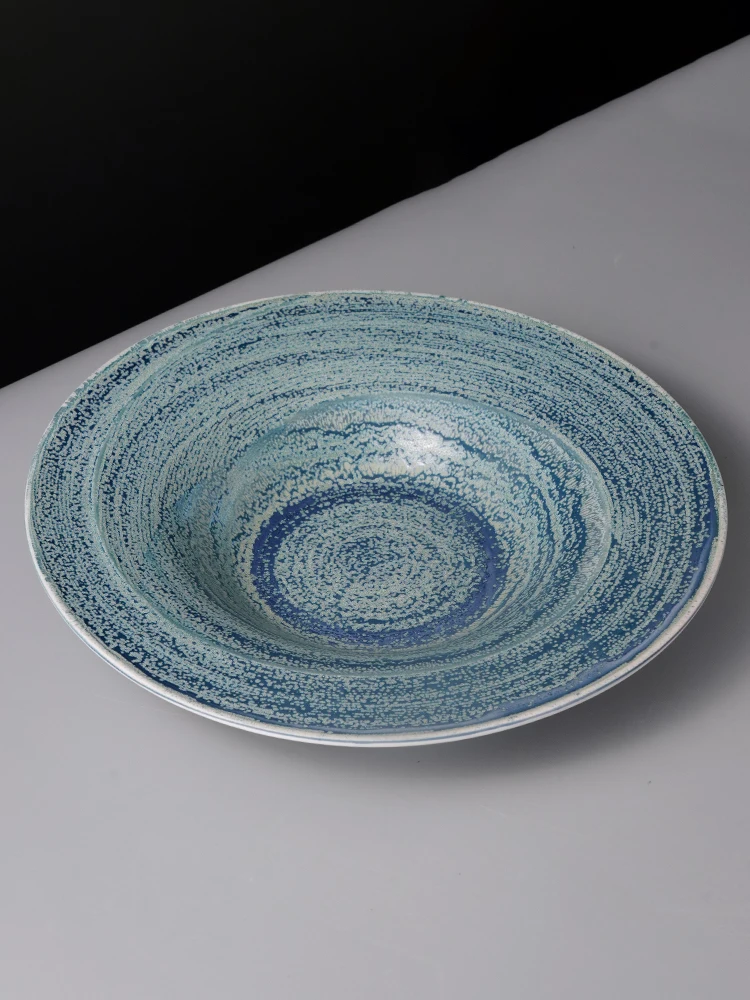 Retro Kiln Baked Blue Ceramic Straw Hat Soup Plate, Commercial Special-Shaped Plate, Deep Hotel Display, Hotel Display